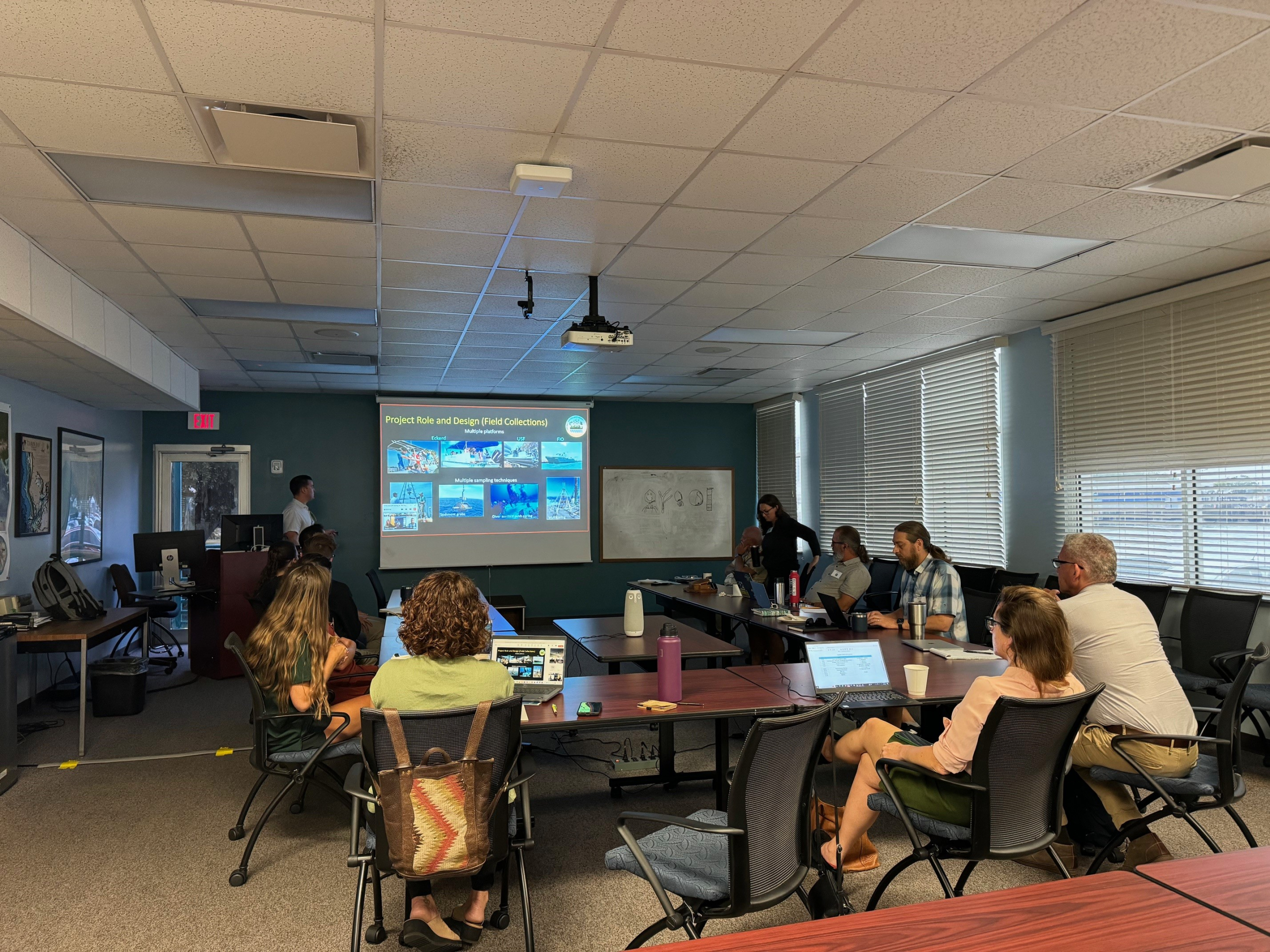 Photo of researcher Patrick Schwing presenting at the first Management Transition Advisory Group meeting