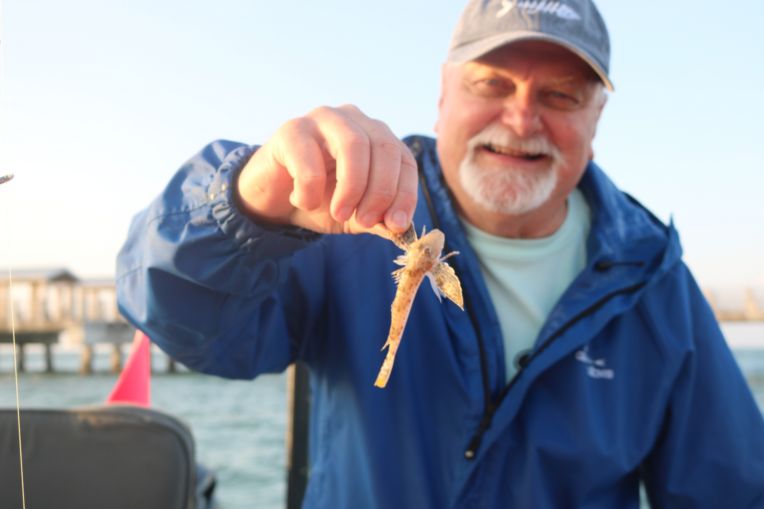 Lead investigator of Tampa Bay Surveillance Project, Steve Murawski, holding up tiny fish