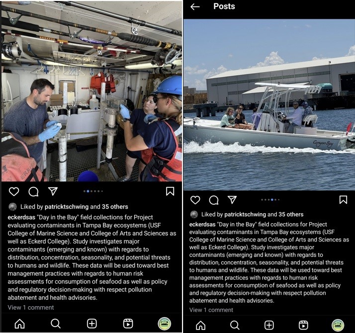 Eckerd College's 'Scientist at Sea' Instagram photos from collaborative 'Day in the Bay'